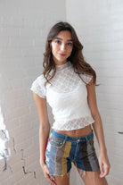 Mock Neck Lace Tee 