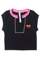 Embroidered Patch Sporty Notch Neck Seamless Tee