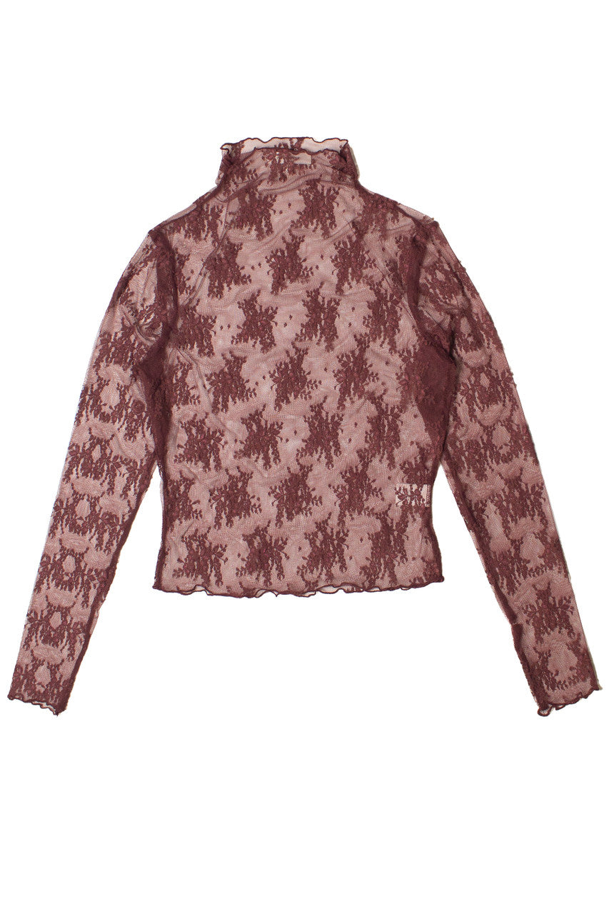Floral Lace Mesh Mock Neck Top