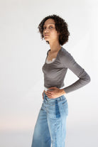 Lace Trim Ribbed Long Sleeve Top