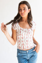 Cinched Tie Front Lace Tee