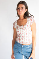 Cinched Tie Front Lace Tee