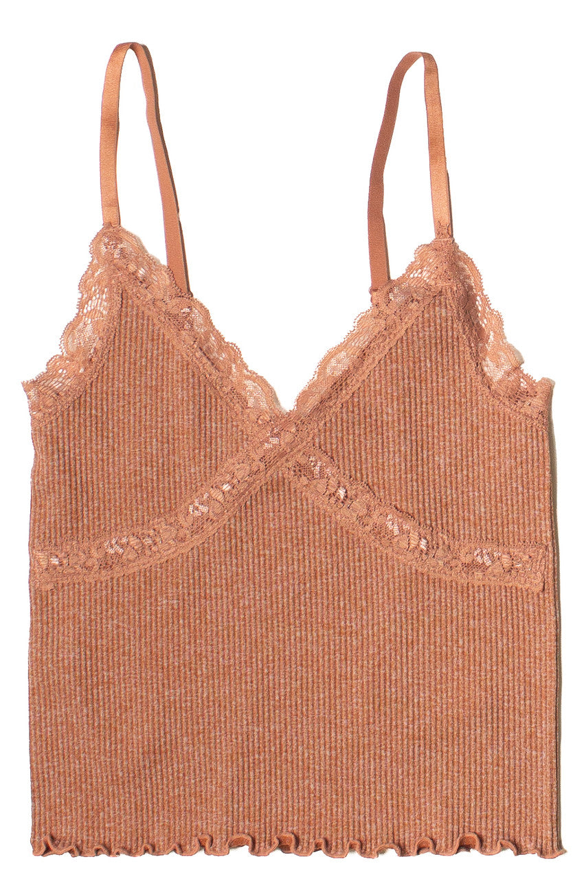 Lace Trim Ribbed Seamless Cami