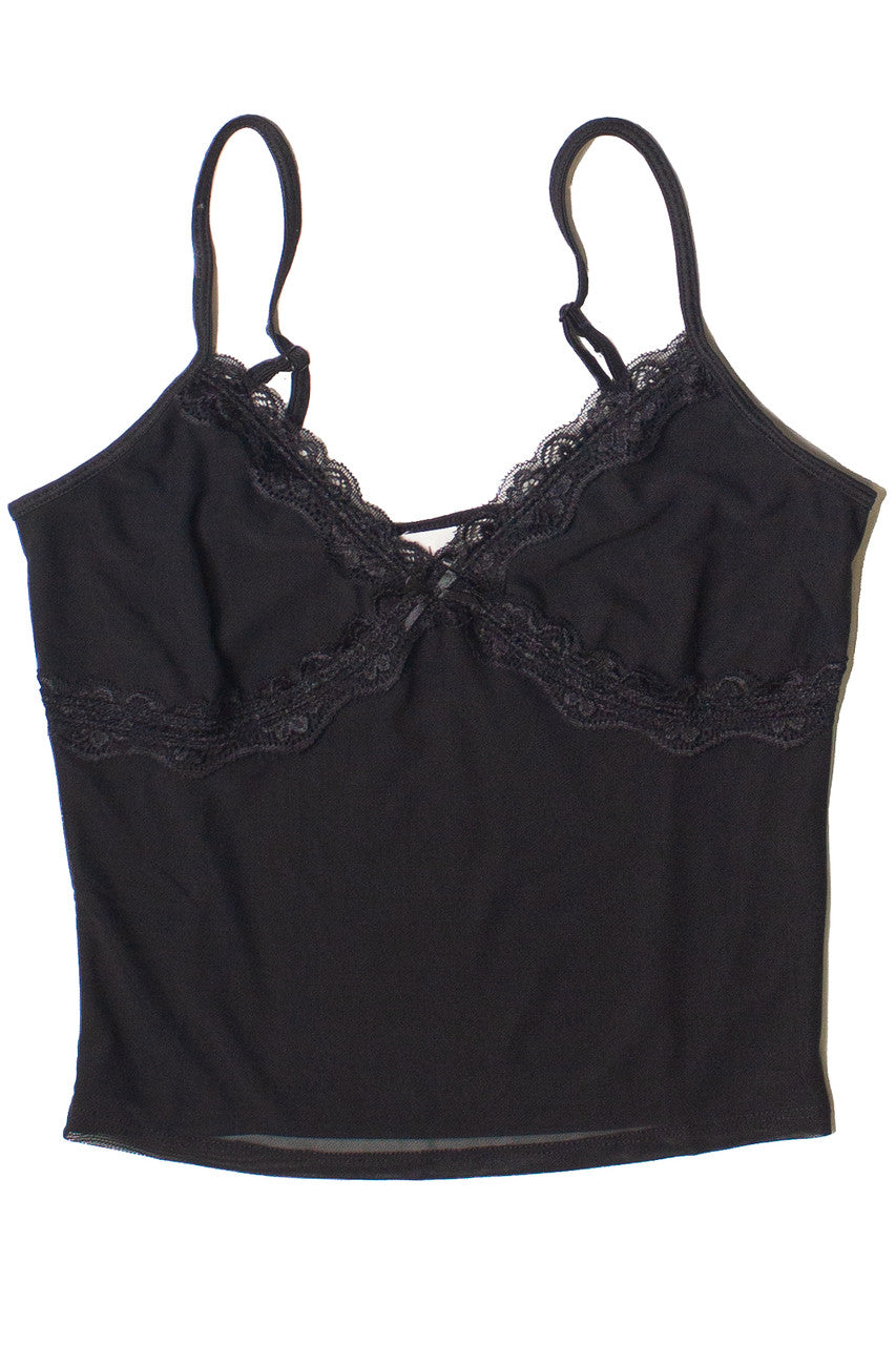 Lace Trim Bow Mesh Tank Top