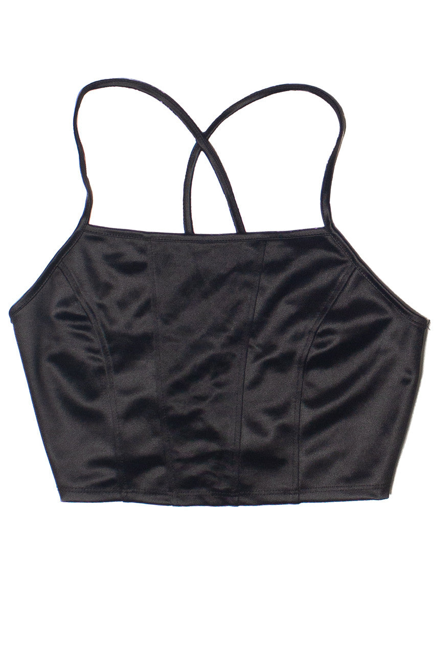 Satin Lace Up Back Crop Top
