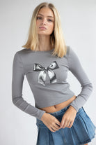 Grayscale Bow Long Sleeve Top