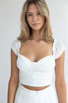 Ruched Front Puff Sleeve Mesh Top