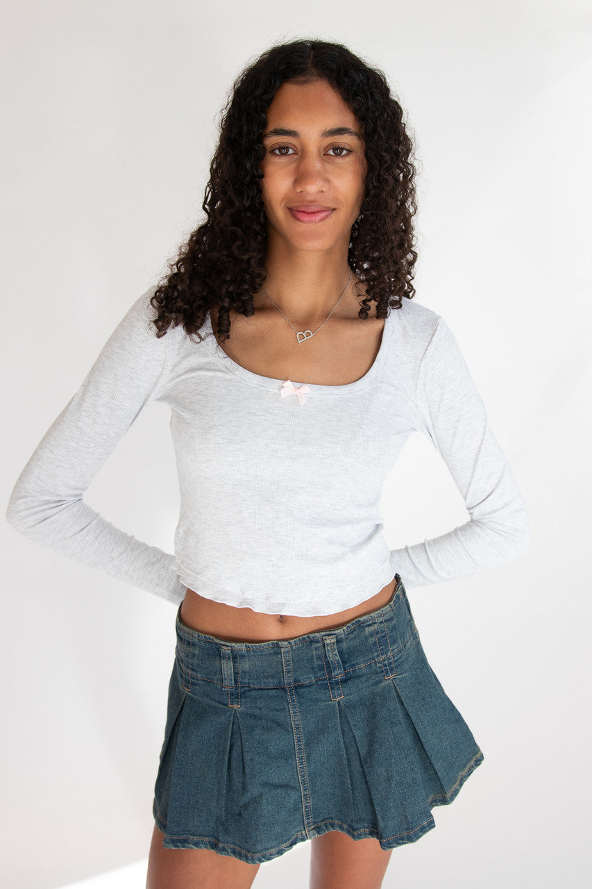 Layered Hem Bow Detail Long Sleeve Top