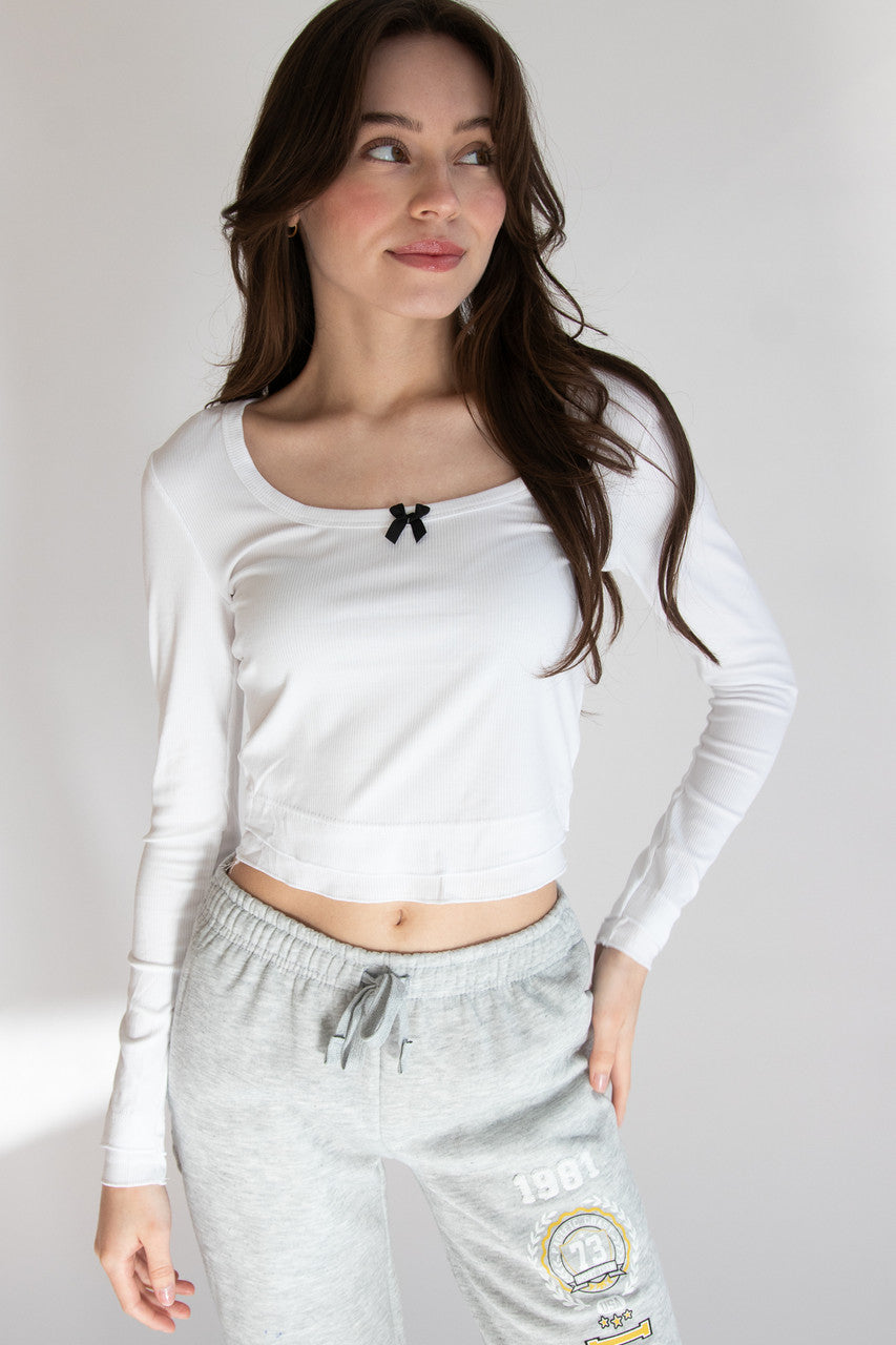 Layered Hem Bow Detail Long Sleeve Top