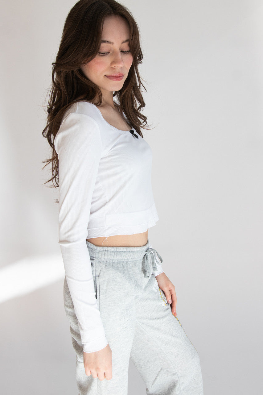 Layered Hem Bow Detail Long Sleeve Top