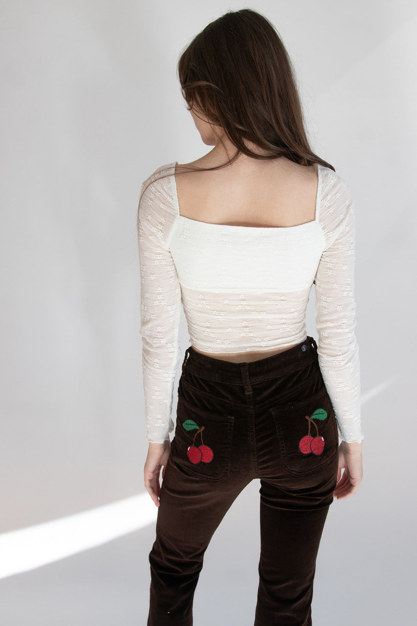 Milkmaid Rosette Bow Long Sleeve Top