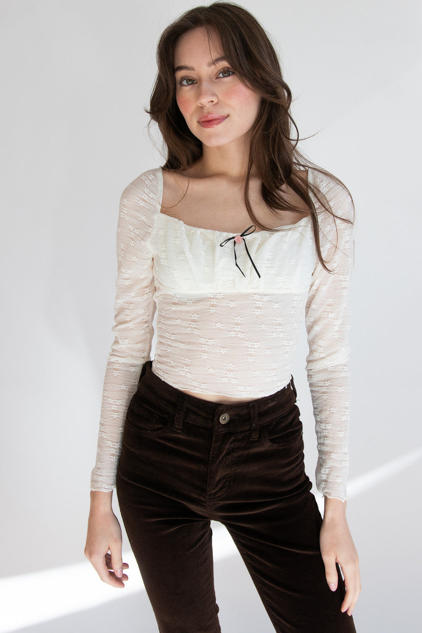 Milkmaid Rosette Bow Long Sleeve Top