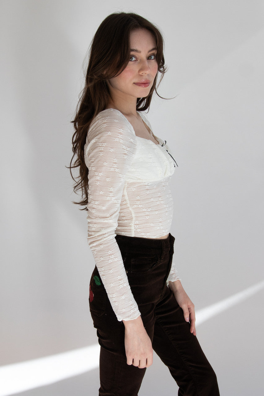 Milkmaid Rosette Bow Long Sleeve Top