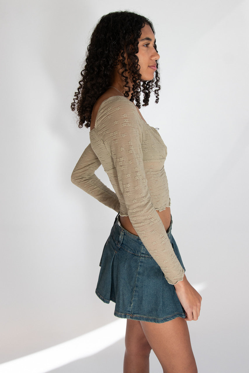 Milkmaid Rosette Bow Long Sleeve Top