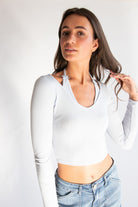 Layered Halter Bow Long Sleeve Top