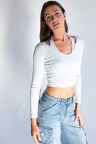 Layered Halter Bow Long Sleeve Top