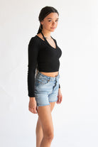 Layered Halter Bow Long Sleeve Top