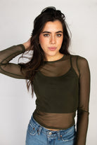 Mesh Crew Neck Long Sleeve Top