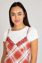 Plaid Cami Mini Dress With Tee