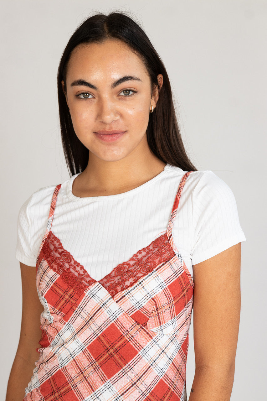 Plaid Cami Mini Dress With Tee