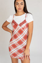Plaid Cami Mini Dress With Tee