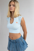 Embroidered Patch Sporty Notch Neck Seamless Tee