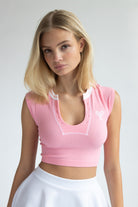 Embroidered Patch Sporty Notch Neck Seamless Tee