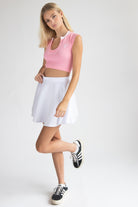 Embroidered Patch Sporty Notch Neck Seamless Tee