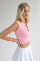 Embroidered Patch Sporty Notch Neck Seamless Tee