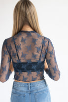 Floral Lace Mesh Mock Neck Top