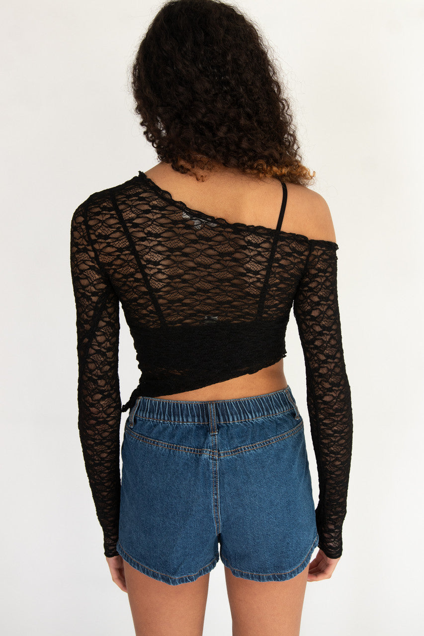 Long Sleeve Asymmetrical Lace Top