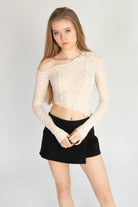 Long Sleeve Asymmetrical Lace Top