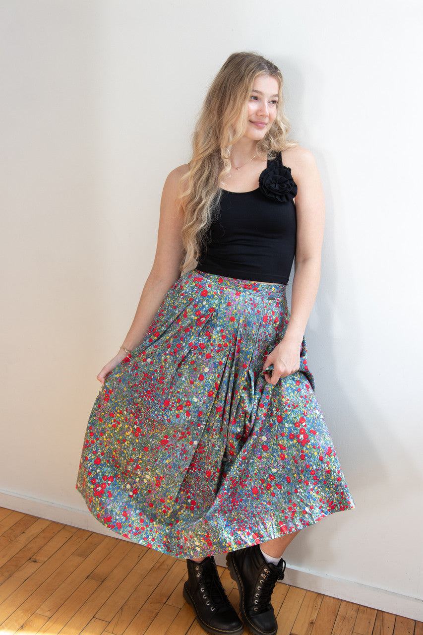 Vintage Poppy Field Floral Geiger Skirt