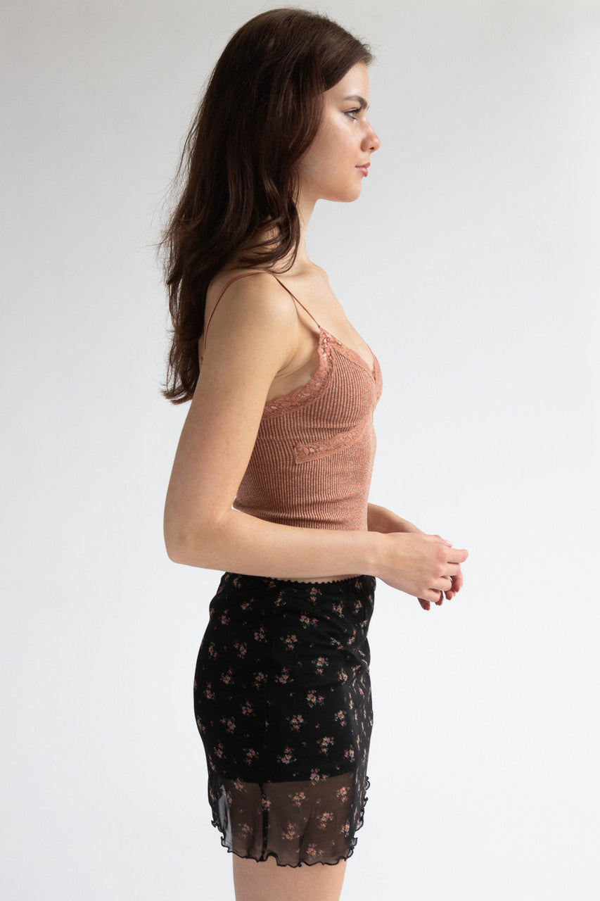 Lace Trim Ribbed Seamless Cami