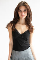 Lace Trim Bow Mesh Tank Top