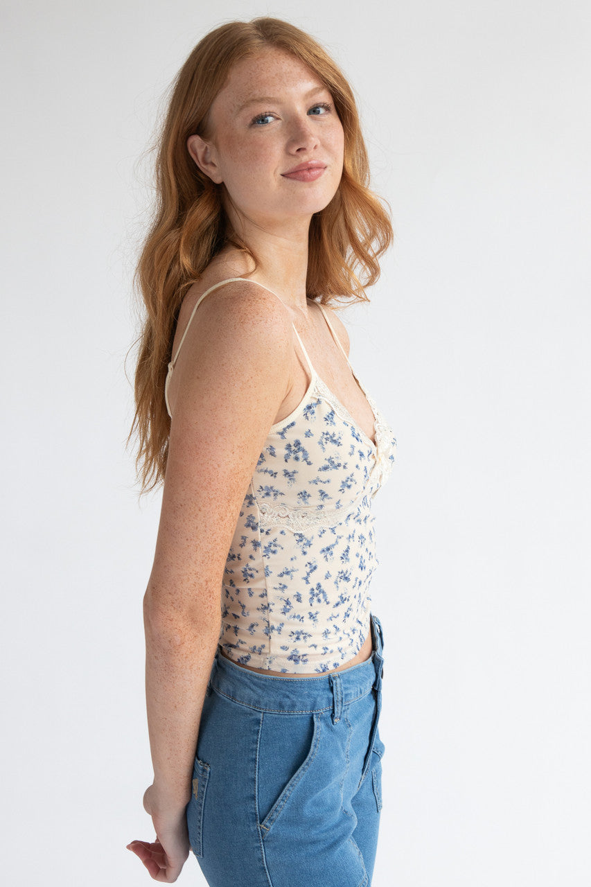 Lace Trim Bow Mesh Tank Top