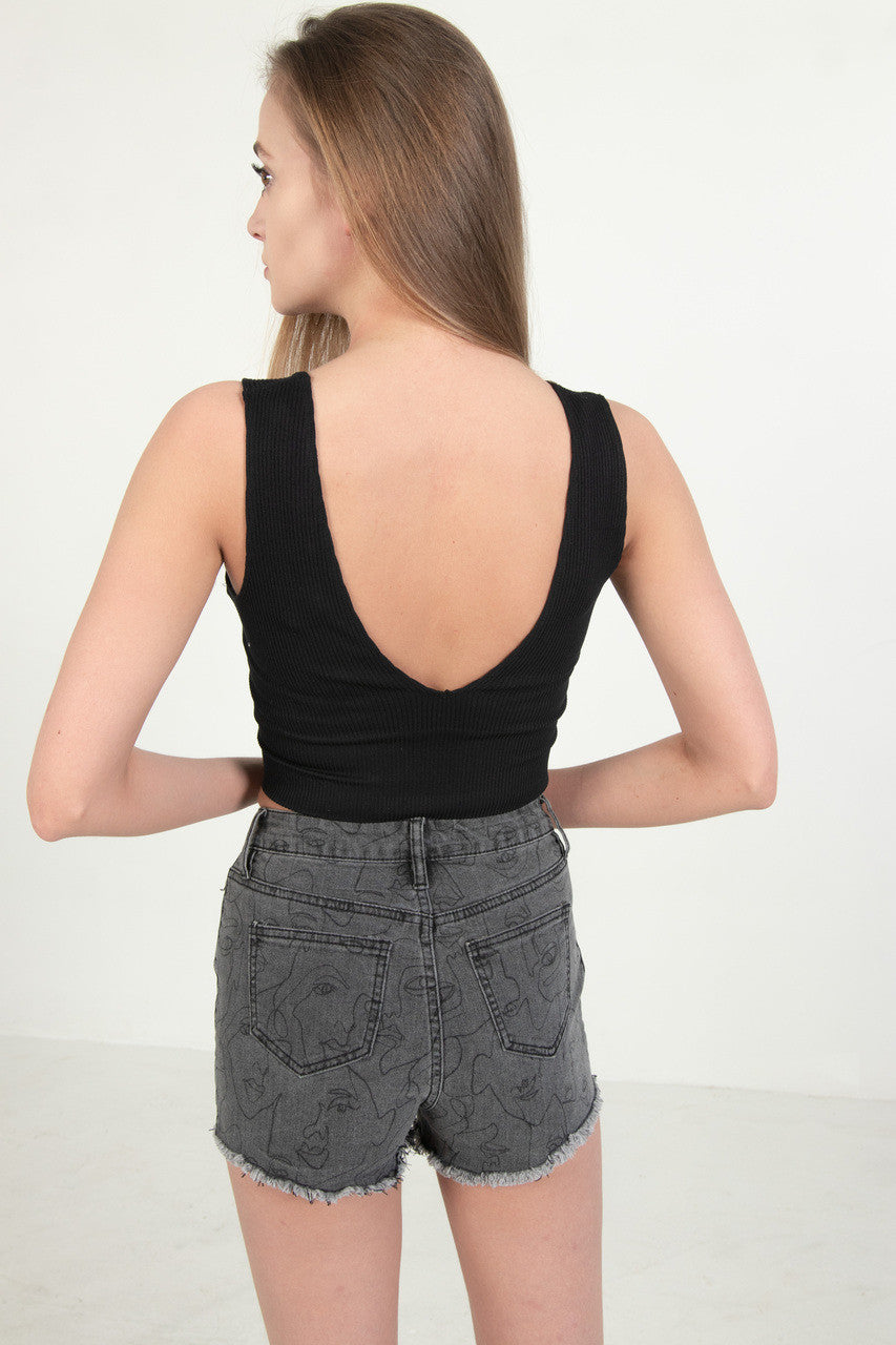 Face Denim Shorts