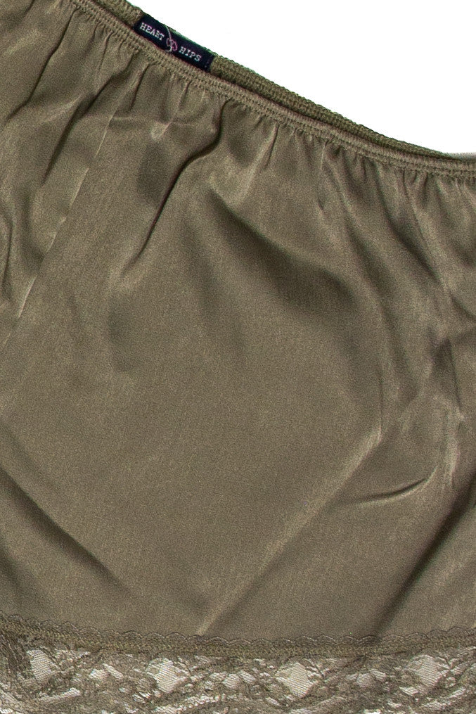Lace Hem Satin Shorts (Olive)