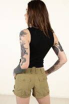 Olive Green Cotton Utility Shorts