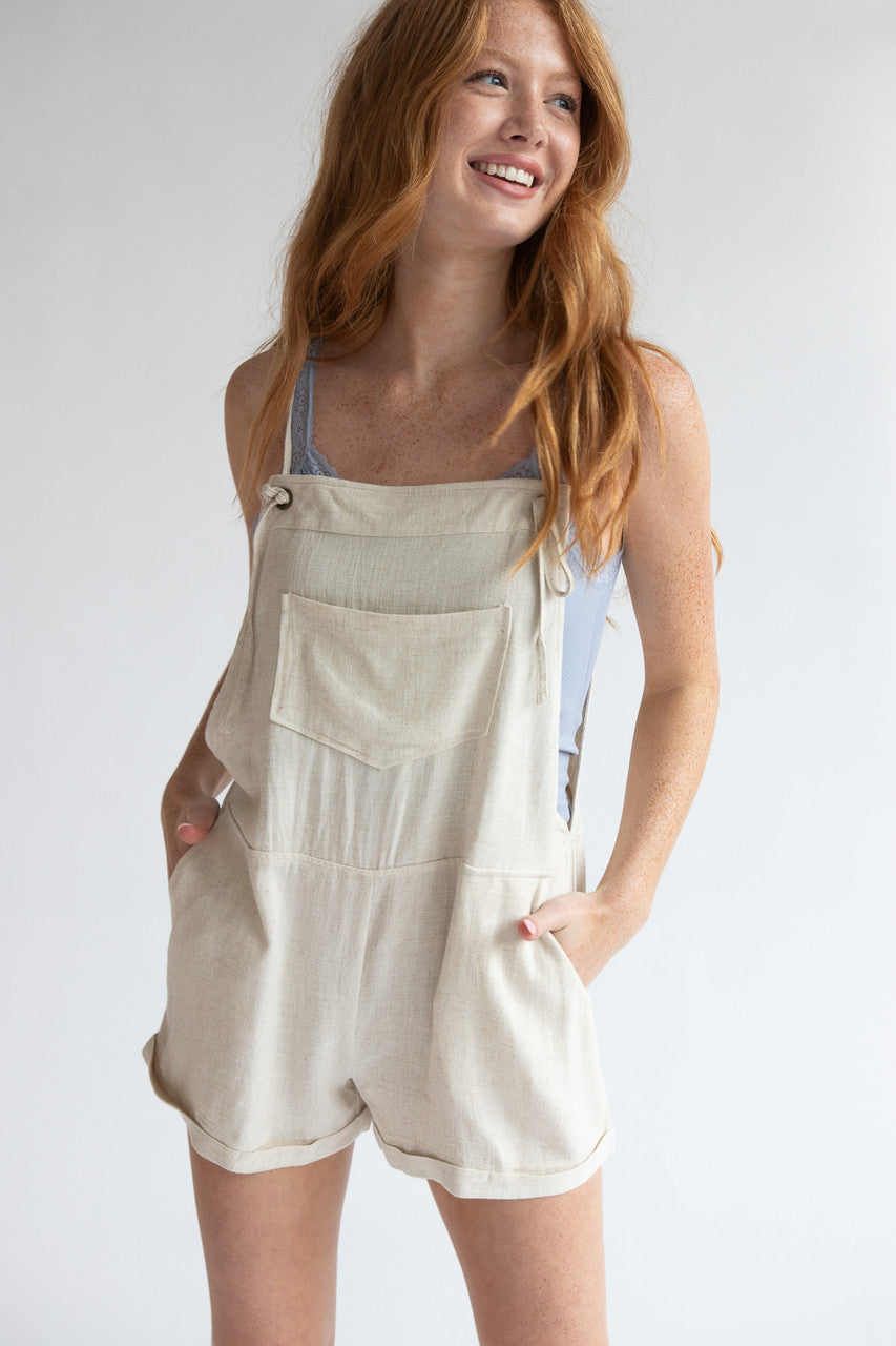 Linen Blend Lightweight Overalls