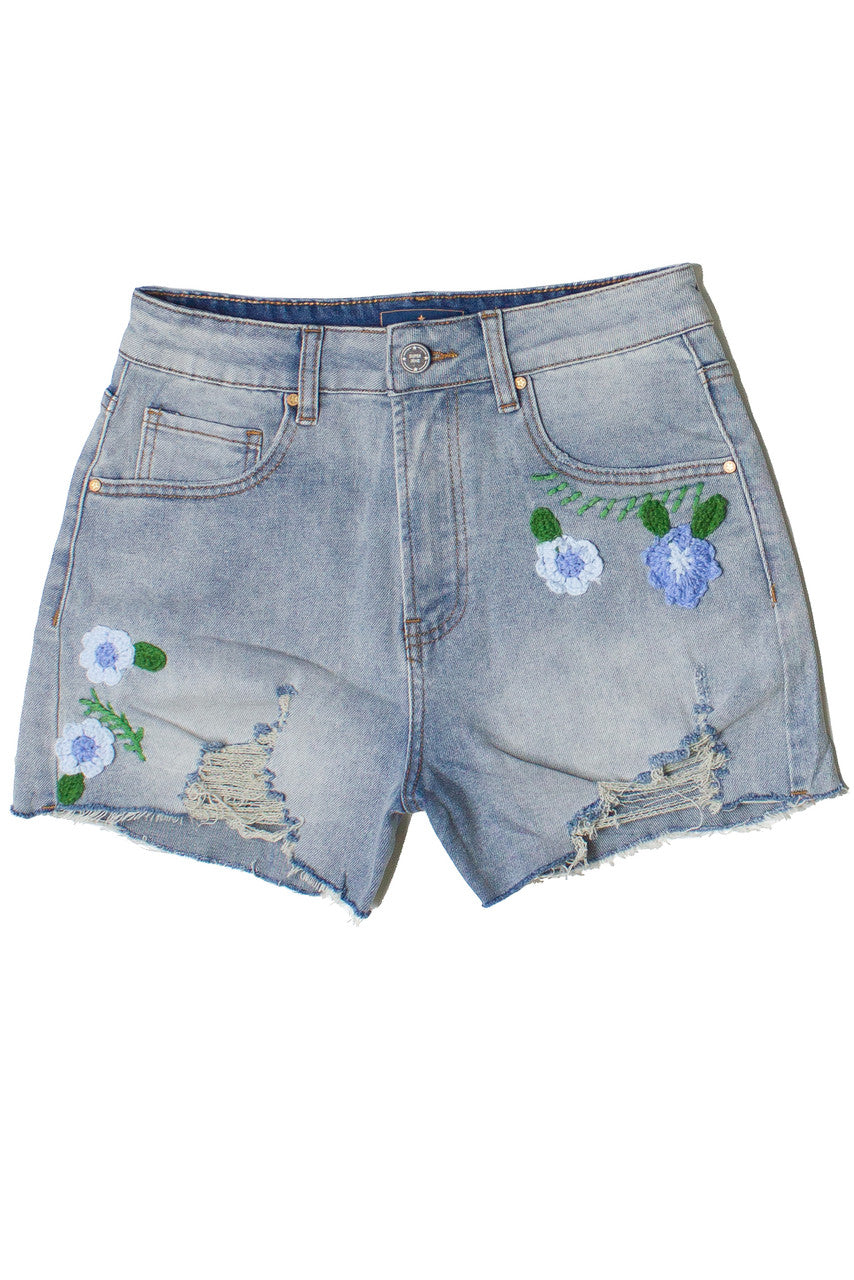 Crochet Flowers Cut Off Shorts
