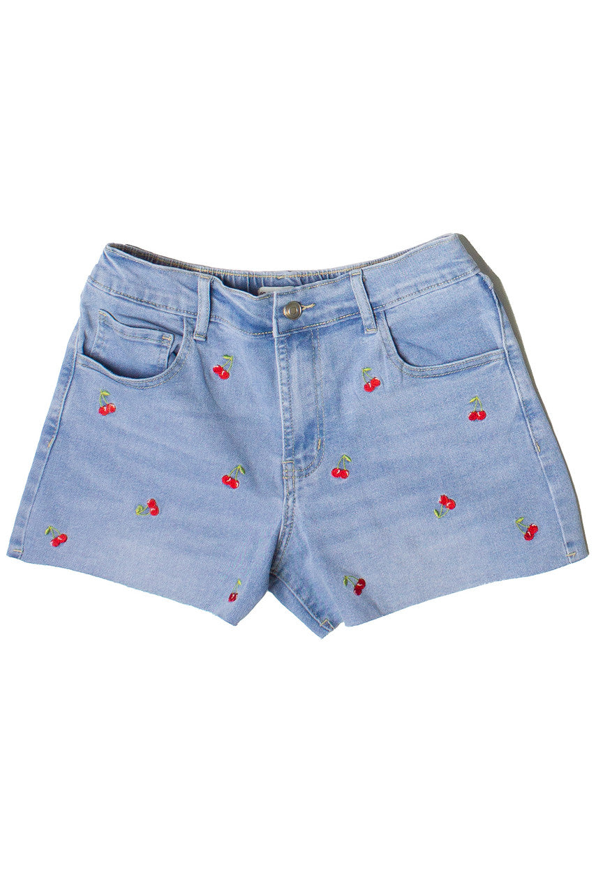 Embroidered Cut Off Denim Shorts