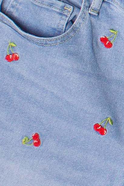 Embroidered Cut Off Denim Shorts