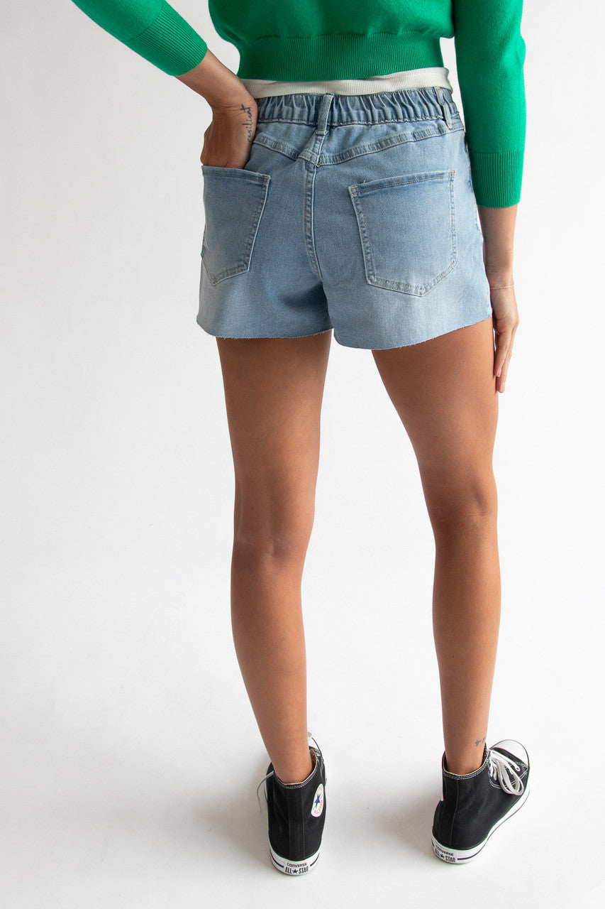 Embroidered Cut Off Denim Shorts