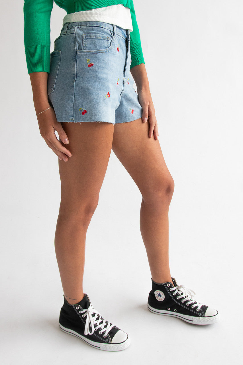 Embroidered Cut Off Denim Shorts