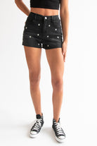 Embroidered Cut Off Denim Shorts