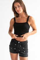Embroidered Cut Off Denim Shorts