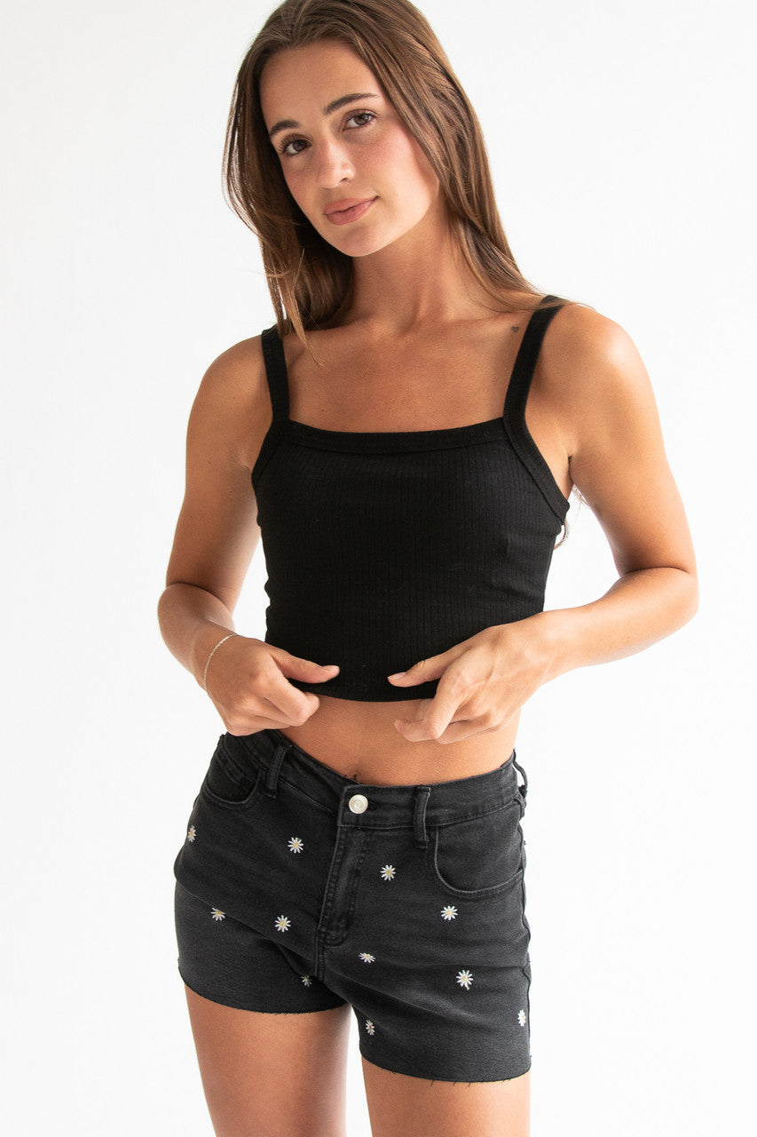 Embroidered Cut Off Denim Shorts