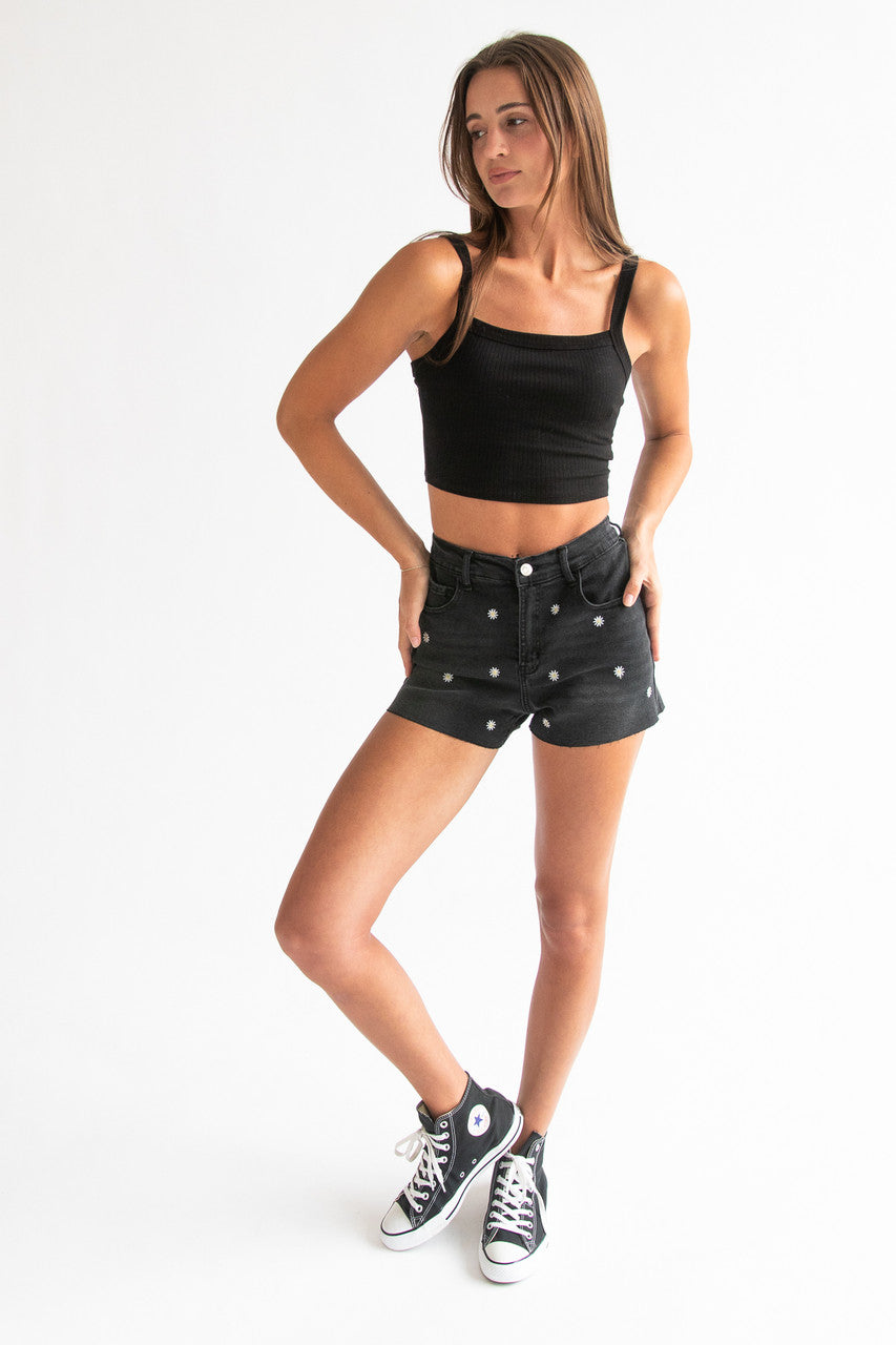 Embroidered Cut Off Denim Shorts