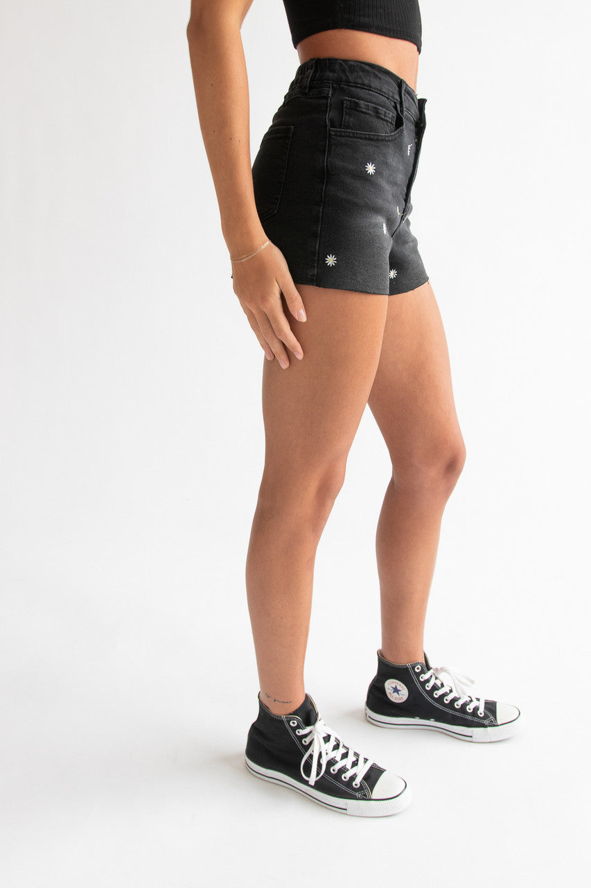 Embroidered Cut Off Denim Shorts